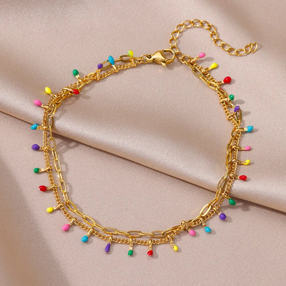 Anklets for Women Stainless Steel Stone Beaded Chain Anklet Summer Beach Accessories Boho Leg Bracelets Jewelry Tobilleras Mujer