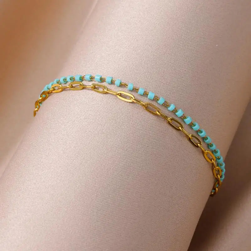 Anklets for Women Stainless Steel Stone Beaded Chain Anklet Summer Beach Accessories Boho Leg Bracelets Jewelry Tobilleras Mujer