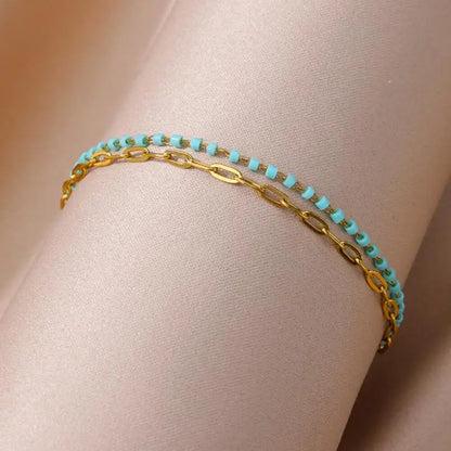 Anklets for Women Stainless Steel Stone Beaded Chain Anklet Summer Beach Accessories Boho Leg Bracelets Jewelry Tobilleras Mujer
