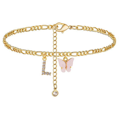 Butterfly Cuban Link Anklet A-Z Letter Initial Anklets Bracelet for Women Stainless Steel Beach Leg Foot Chains Wholesale 2024