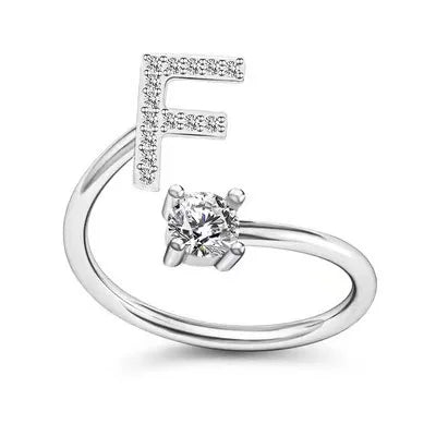 LATS Zircon Initial A-Z Letter Rings for Women Girl Adjustable Opening Ring Name Alphabet Female Wedding Fashion Jewelry Gift