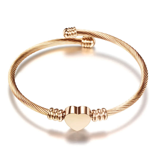 Stainless Steel Bangle For Women Heart Seal Accessories Adjustable Size