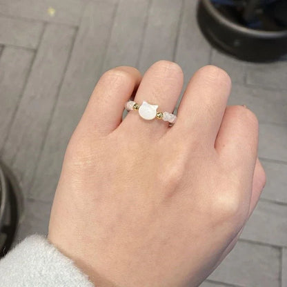 New Natural Moonstone Obsidian Rings Beads Minimalist Fidget Ring Cute Black White Cat Ring Women Men Party Accessories Jewelry