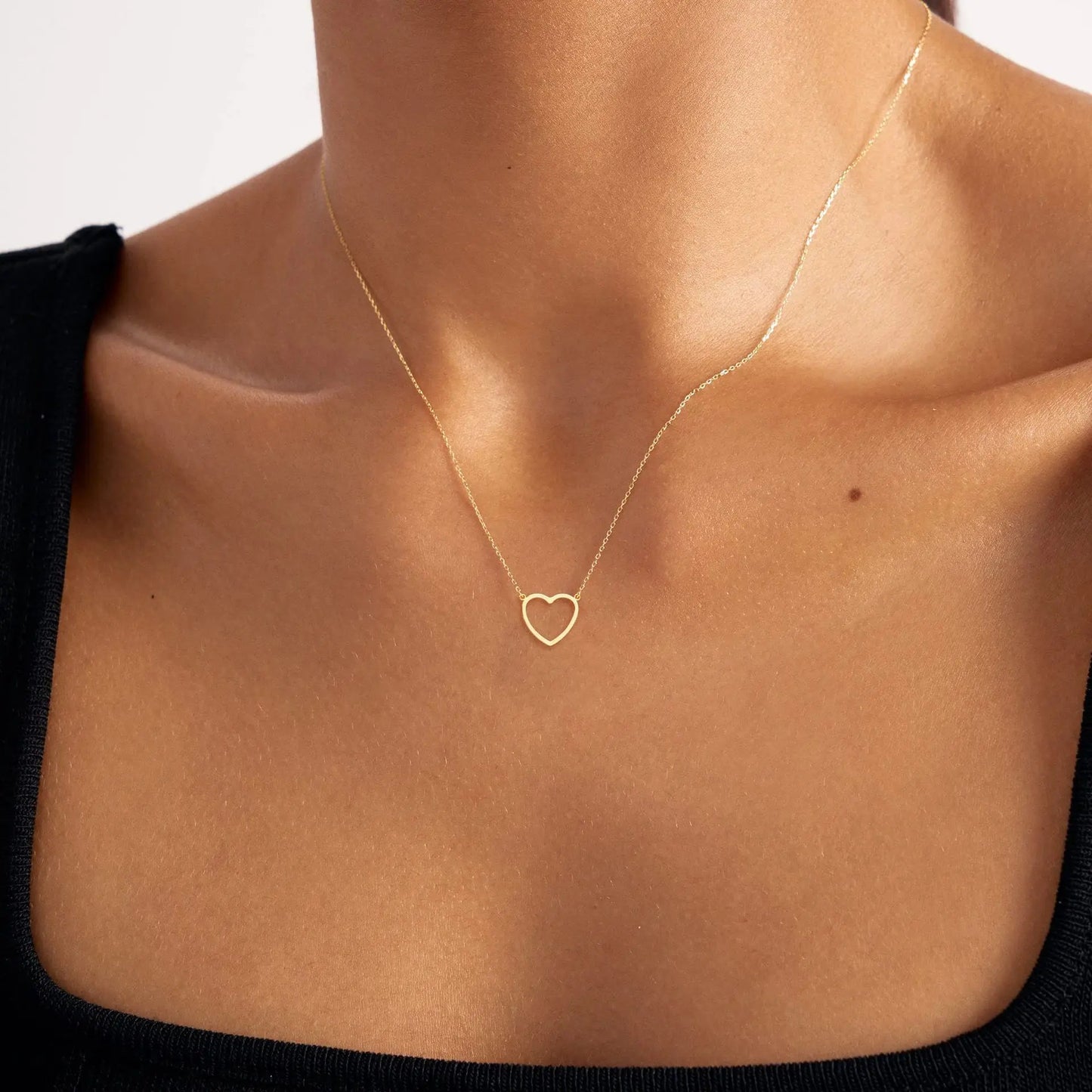 LATS Hollow Love Heart Pendant Necklaces for Women Men Couple 18K Gold Plated Stainless Steel Clavicle Chain Minimalist Jewelry