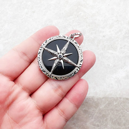 Pendant Black Compass New Jewelry 925 Sterling Silver Accessories Vintage Gift For Men Women