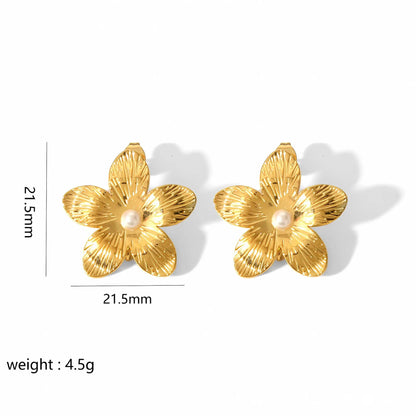 Hypoallergenic Stylish Vintage Flower Stud Earrings Personality 18k Gold Plated Stainless Steel Jewelry for Women Accessories