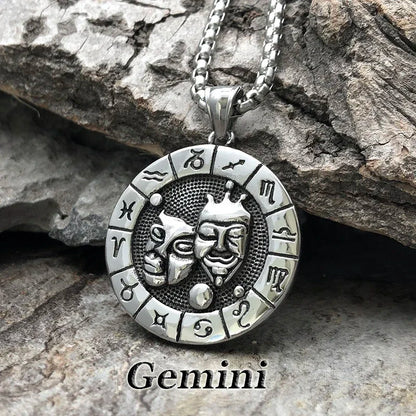 12 Constellation Zodian Signs Pendants Unique Design Horoscope Two-Sided Pendant Necklace for Men Women Jewelry Birthday Gifts