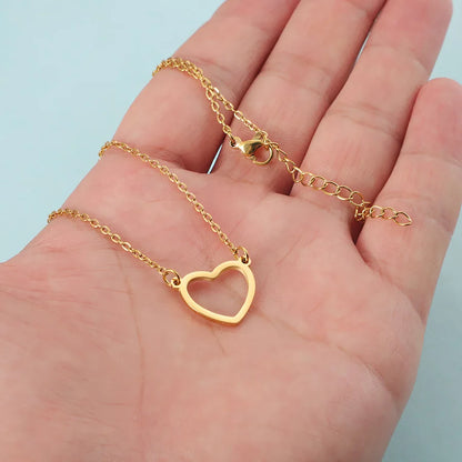LATS Hollow Love Heart Pendant Necklaces for Women Men Couple 18K Gold Plated Stainless Steel Clavicle Chain Minimalist Jewelry