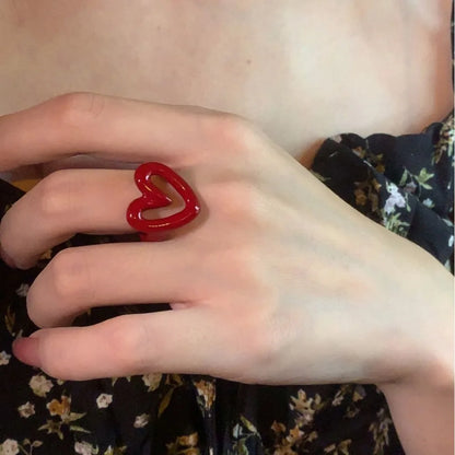 Simple Heart Shaped Rings For Women Red Color Adjustable Ring Best Party Jewelry Gift