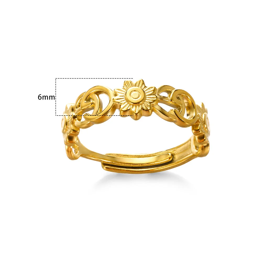 Stainless Steel Rings for Women Gold Color Couple Jewelry Aesthetic Accessorie Adjustable Punk Embossed Hollow Ring