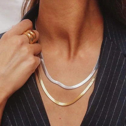 Hot Fashion Unisex Snake Chain Women Necklace Choker Stainless Steel Herringbone Gold Color Chain Necklace For Women Jewelry