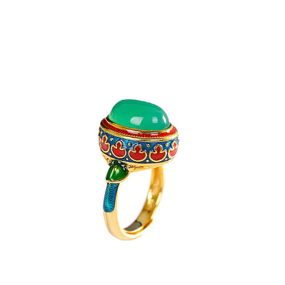 Original ancient gold craftsmanship natural carnelian rings for women flower enamel national style light luxury Wedding jewelry