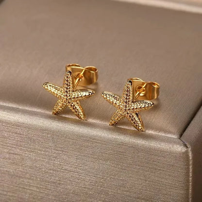 LATS Punk Metal Starfish Stud Earrings for Women Fashion Gold Color Star Geometric Temperament Earrings Summer Jewelry Gift