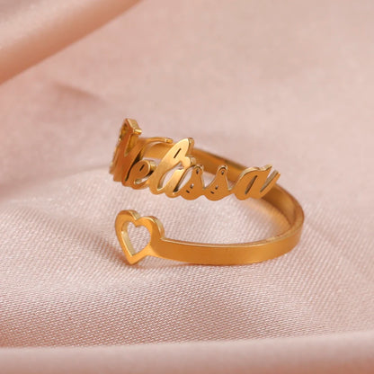 Custom Double First Name Finger Ring For Women Men Personalized Rings Couple Family Gift Gold Color Stainless Steel Jewelry