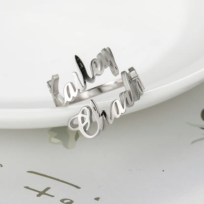 Custom Double First Name Finger Ring For Women Men Personalized Rings Couple Family Gift Gold Color Stainless Steel Jewelry