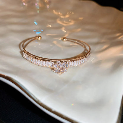 Silver Plated Micro Zircon Open Bangle For Women 2023 Korean Simple Design Hollow Versatile Bracelet Wedding Jewelry Party Gift
