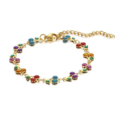 Charm Cherry Bracelet For Women Retro Bohemian Stainless Steel Bracelet For Girls Party Holiday Fashion Jewelry Gift