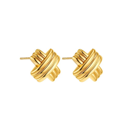 Retro Gold Plated Stainless Steel Texture Earrings for Women Circle Twist Geometric Statement Ear Stud Fashion Jewelry Bijoux
