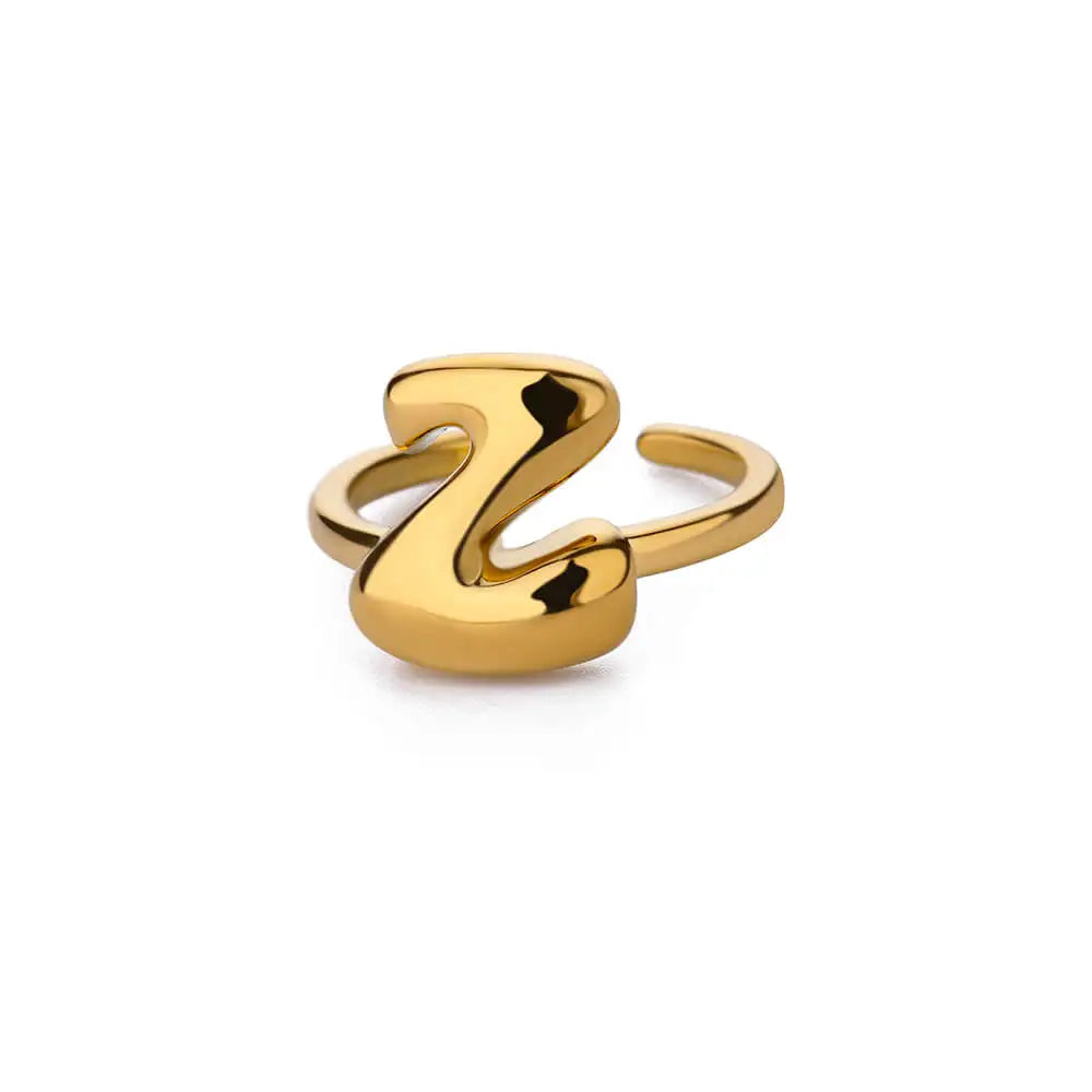 Gold Color Cute Bubble Letters Rings For Women Stainless Steel A-Z Alphabet Opening Ring Wedding Party Christmas Jewelry