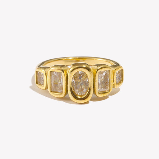 E.B.belle High Quality Geometric Clear Zircon Ring Classic Style18k Gold Plated Popular Jewelry Charm Hypoallergenic