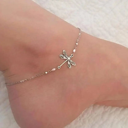 Anklet Jewelry Fashion Dragonfly Anklet With Pearl Dragonfly Simple Bracelet Ankle Pearl and American Lady European Beach D8S9