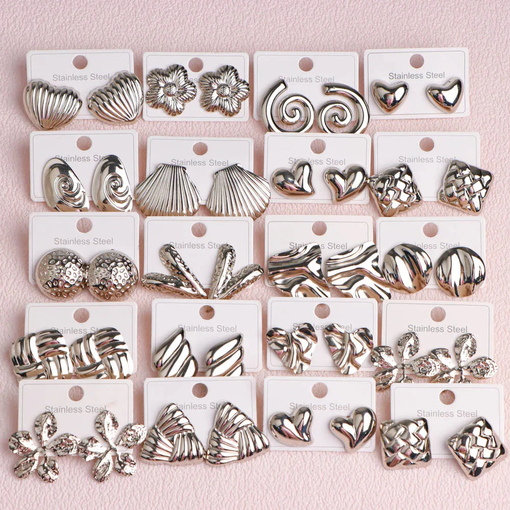 10Pairs/Lot Elegant Simple Stainless Steel Women Earrings Geometric Heart Mixed Style Jewelry Gift Giving Wedding Travel