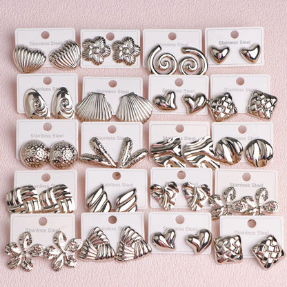 10Pairs/Lot Elegant Simple Stainless Steel Women Earrings Geometric Heart Mixed Style Jewelry Gift Giving Wedding Travel
