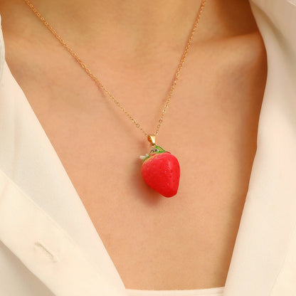 LATS Cute Sweet Strawberry Necklace for Women Fashion Versatile Peach Clavicle Chain 2025 Spring Summer New Fruit Accessories