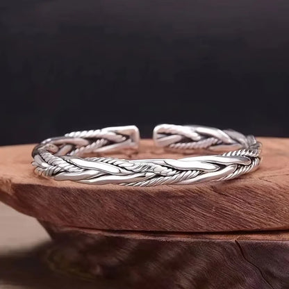 One, European and American Antique Silver Bracelet, Male and Female Personality, Fried Dough Twists Opening Adjustable Bracelet