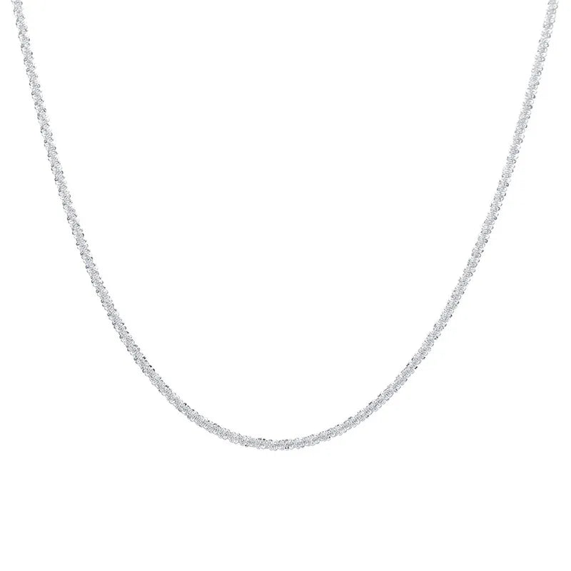 Authentic S925 Sterling Silver Necklace 2mm Sparkling Collarbone, Sweater Chain, High Charm Jewelry Gift Women