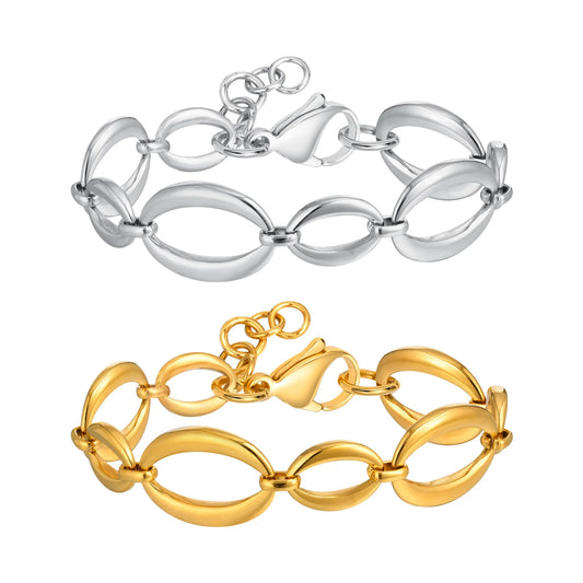 Distinctive Elliptical Bracelet for Women,Hand-made Chain Stainless Steel Bracelets,Trendy Waterproof Jewelry Gift