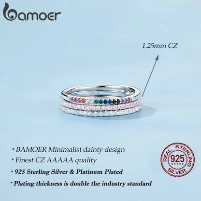 BAMOER 925 Sterling Silver Full pave CZ Simulated Diamond Stackable Ring, Women Gold Plated Engagement Wedding Eternity Bands