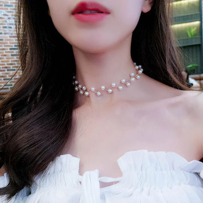 LATS 2022 New Beads Neck Chain Kpop Pearl Choker Necklace Gold Color Goth Chocker Jewelry on The Neck Pendant Collar for Women