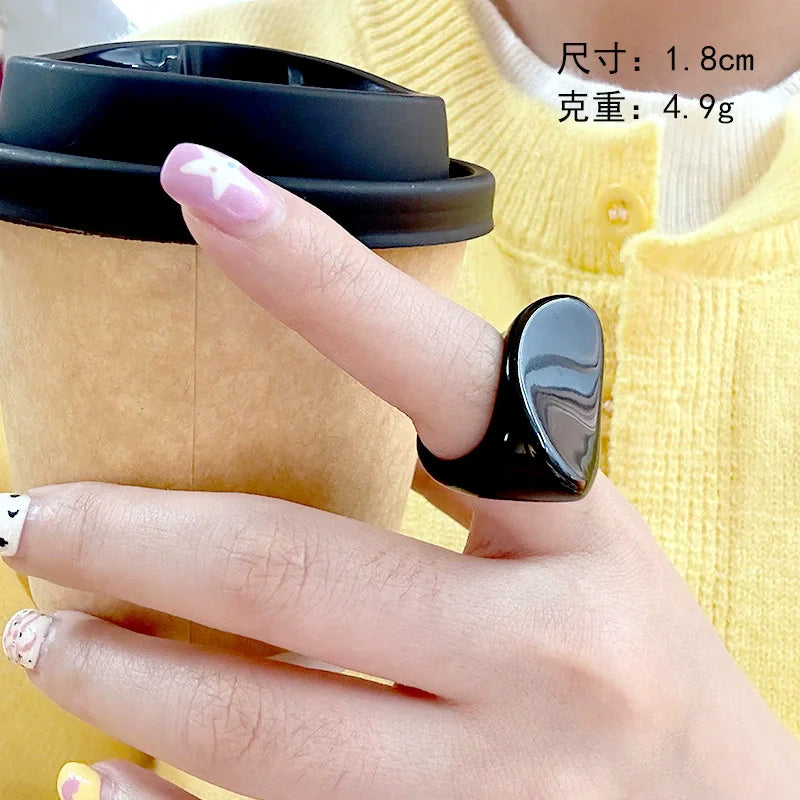HANGZHI Irregular Wide Large Chunky Rings for Women Vintage Acrylic Resin Autumn Winter Geometric Stacking Wear Finger Jewelry