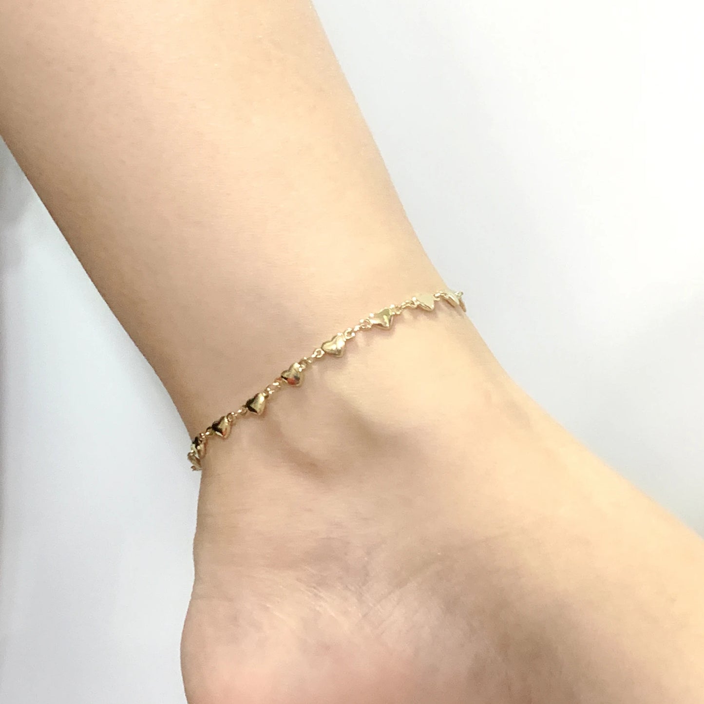 Barefoot Sandals Women Ankel Bracelets 18K Gold Color Solid Stainless Steel Anklets High Polished Heart Charm 9"-11" Waterproof