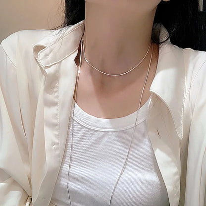 New 925 Sterling Silver Simple Style Long Necklace Personalized Charm Woman Simple Style Choker Birthday Gift Exquisite Jewelry