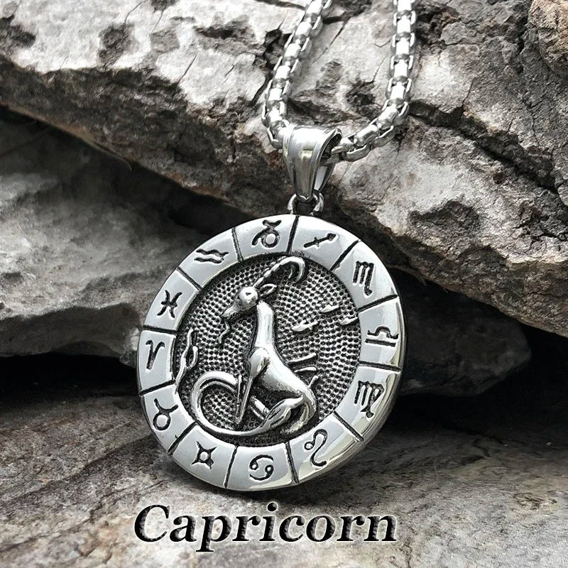 12 Constellation Zodian Signs Pendants Unique Design Horoscope Two-Sided Pendant Necklace for Men Women Jewelry Birthday Gifts