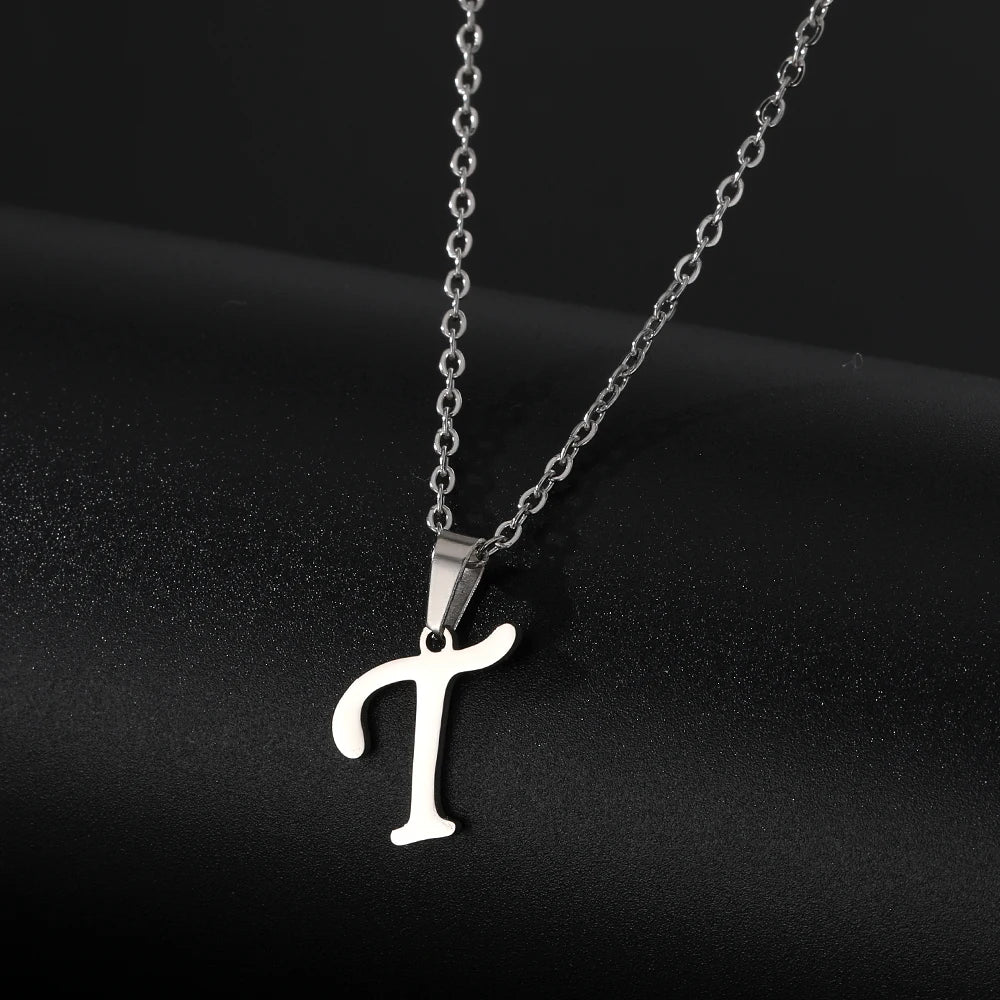 Stainless Steel English Alphabet 26 A-Z Letter Necklace Pendant Women Men Capital Initial Name Necklace Birthday Gift