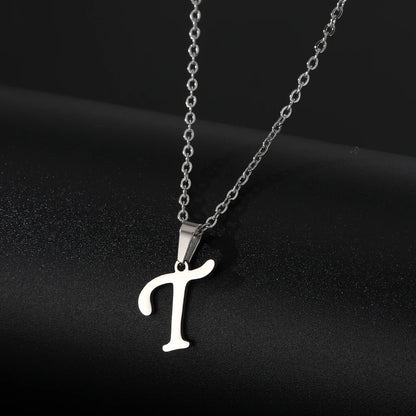 Stainless Steel English Alphabet 26 A-Z Letter Necklace Pendant Women Men Capital Initial Name Necklace Birthday Gift