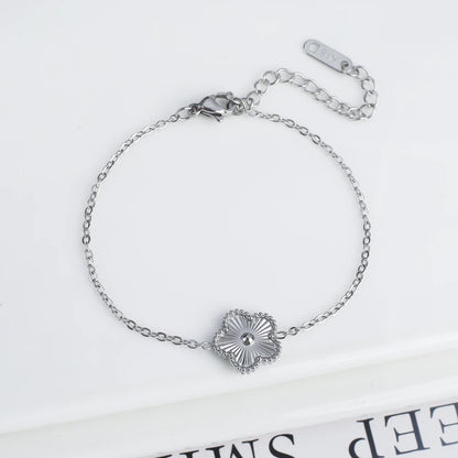 Double Sided Metal Laser Five Leaf Flower Adjustable Charm Bracelet Classic for Woman New Fashion Stainless Steel Jewelry Clover