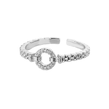 Zircon Round Rings For Women Punk Rock Chain Esthetics Open Adjusted Ring Accessories Finger Jewelry Dainty Gift Bijoux Femme