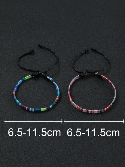 4PCS Summer Bohemian Style Hand-woven Anklets Men and Ladies Couple's Adjustable Anklets Set Beach Leisure