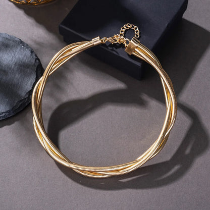 European and American exaggerated necklace personality snake bone multi-layer three line winding loop buckle punk metal necklace