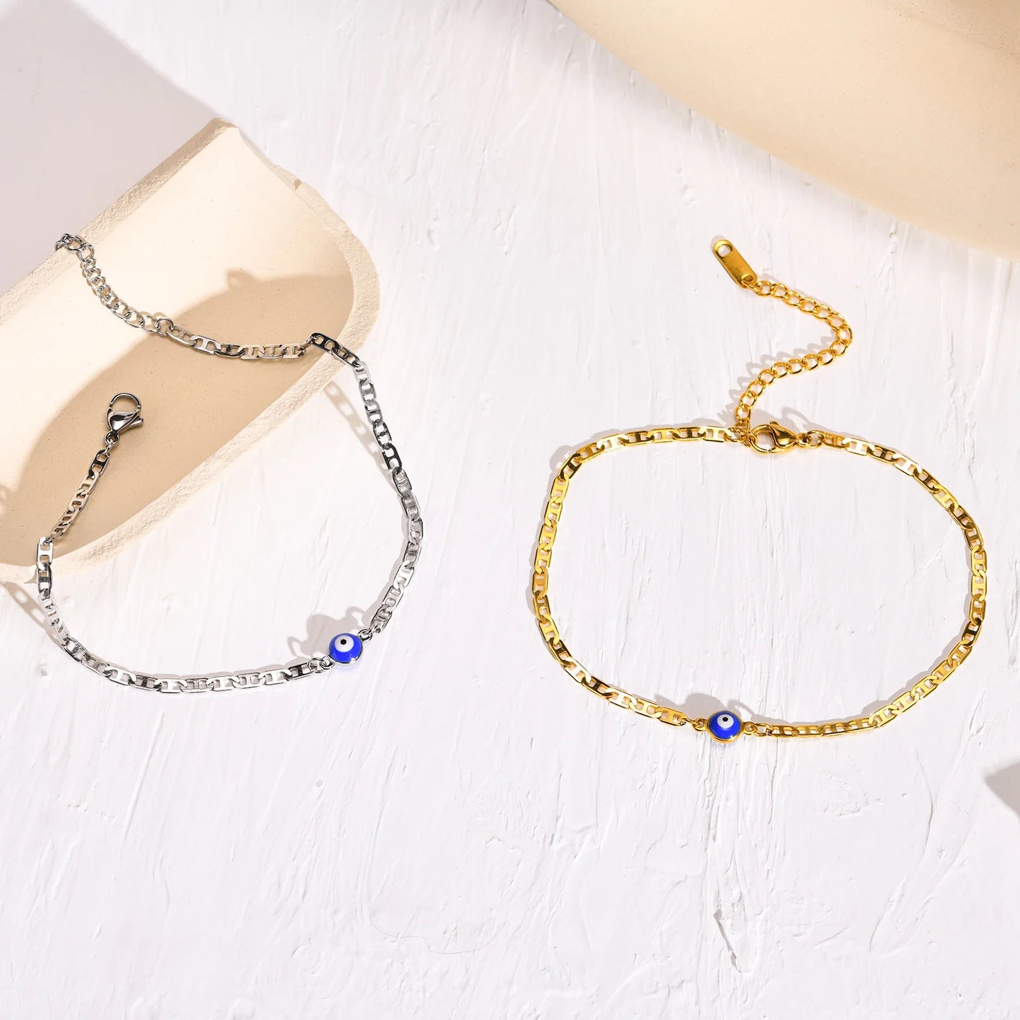 Anklets for Men, Turkey Evil Blue Eye Anklet. Stainless Steel Flat Mariner Link Ancho Chain Bracelet Anklet, Women Jewelry