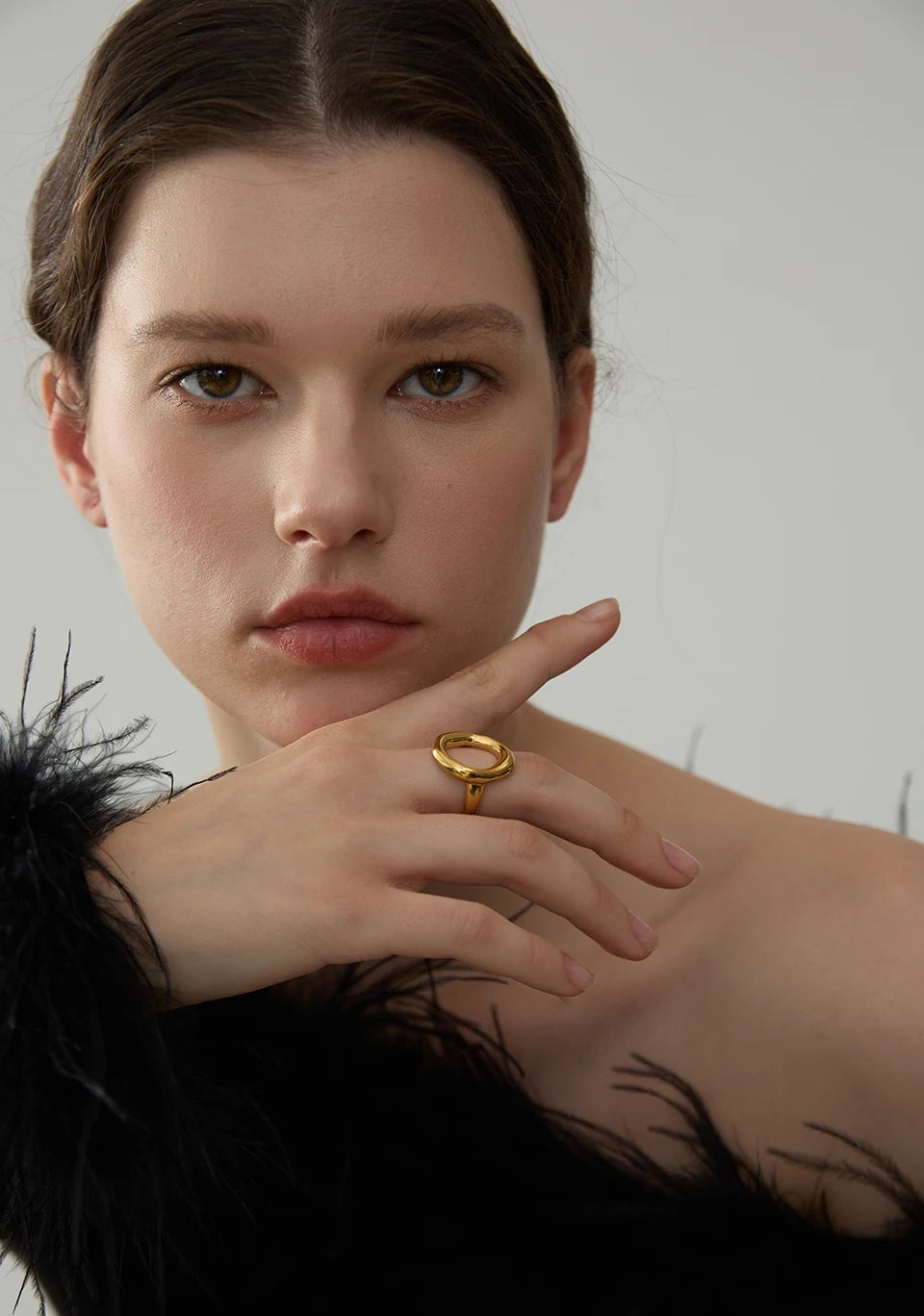 Yhpup Creative Stainless Steel Geometric Hollow Golden Minimalist Ring Fashion Waterproof Unusual Trendy Textured Jewelry