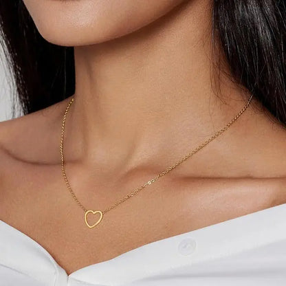 LATS Hollow Love Heart Pendant Necklaces for Women Men Couple 18K Gold Plated Stainless Steel Clavicle Chain Minimalist Jewelry