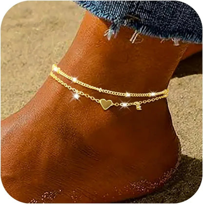 Anklet Bracelets for Women Waterproof, 925 Sliver Plated CZ Heart Layer Anklets for Women Anklet Gifts for Women, Jewelry Gifts