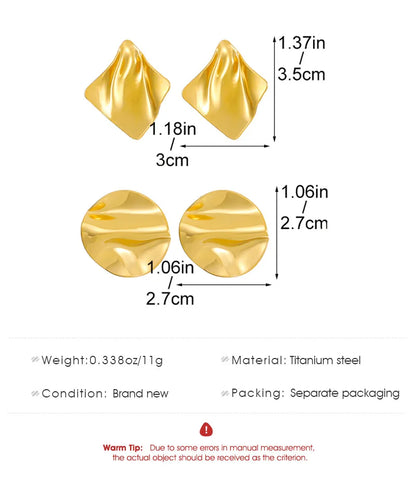 LATS New Stainless Steel Pleated Geometric Earrings for Women Gold-plated Retro Glossy Irregular Ear Accessories Fashion Jewelry