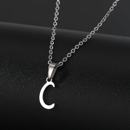Stainless Steel English Alphabet 26 A-Z Letter Necklace Pendant Women Men Capital Initial Name Necklace Birthday Gift
