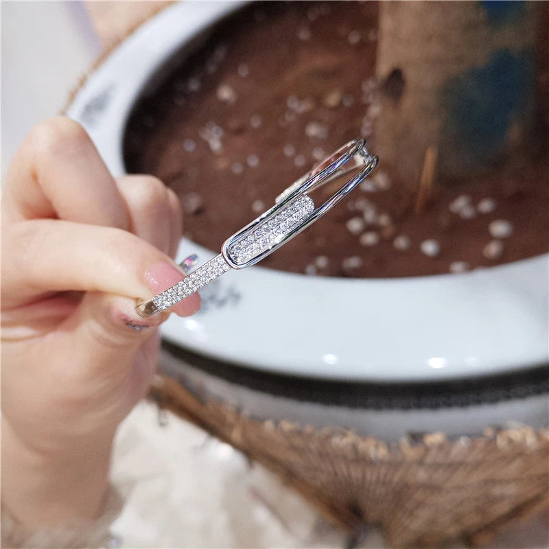 Silver Plated Micro Zircon Open Bangle For Women 2023 Korean Simple Design Hollow Versatile Bracelet Wedding Jewelry Party Gift
